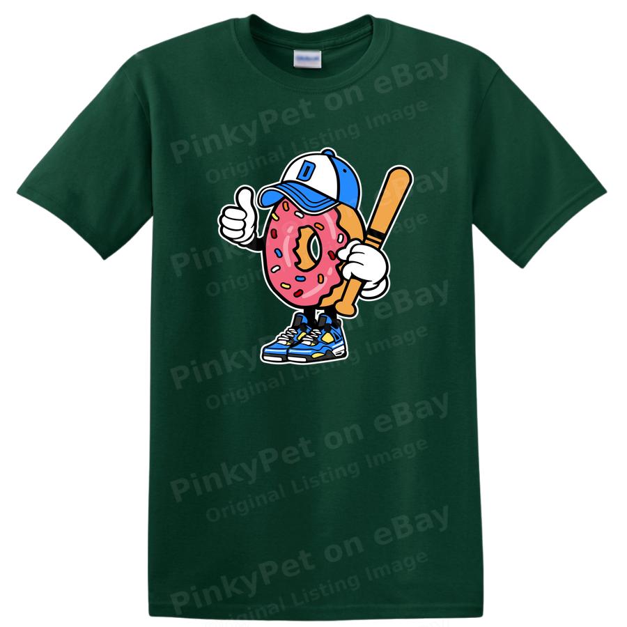 Donut Baseball Player Funny Graphic T Shirt Cool Cute Tee w/ Bat and Cap