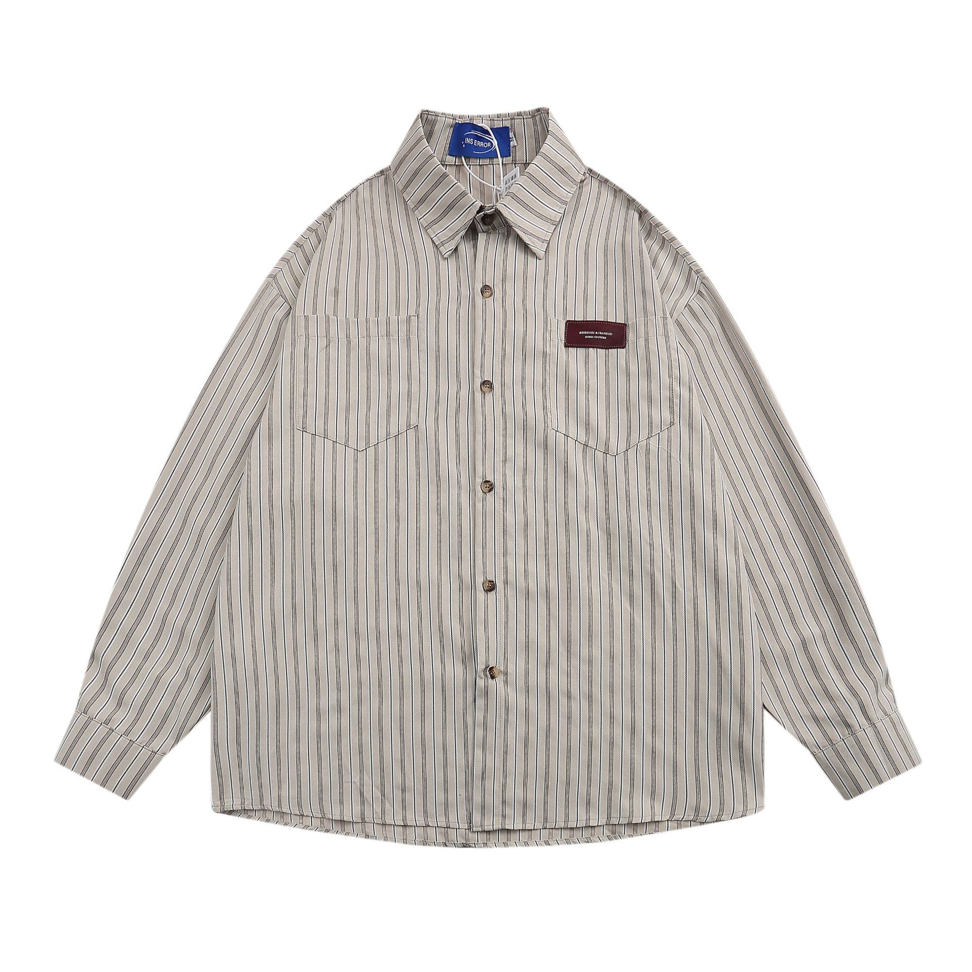 Trendy brand antique loose striped shirt long sleeve men s and women s simple and versatile vintage shirt M серый