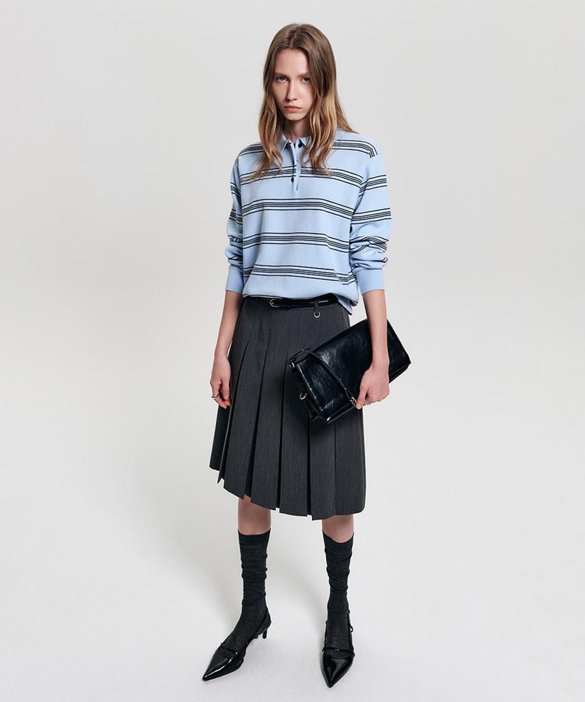 Lugkaeseuteu Nana Stripe Collar Knit_Sky Blue