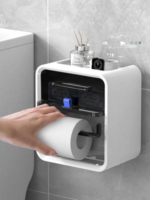 Toilet Tissue Box Without Punching Storage Rack Wall Mounted Roll Paper Suction Box Waterproof Toilet Paper Holder