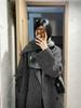 Petite Women's Korean-Style Fleece-Lined Gray Wool Coat for Fall/Winter