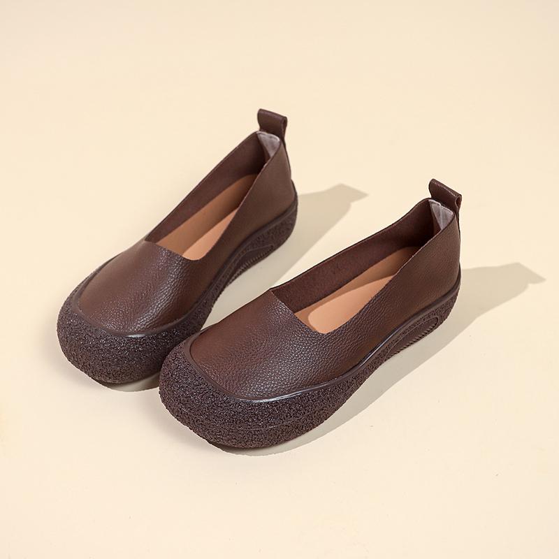 Fashion Women's Shoes Real Leather Fashionable Flat Casual Shoes Soft Comfortable Thick Sole Women Sliding Breathable Single Shoes