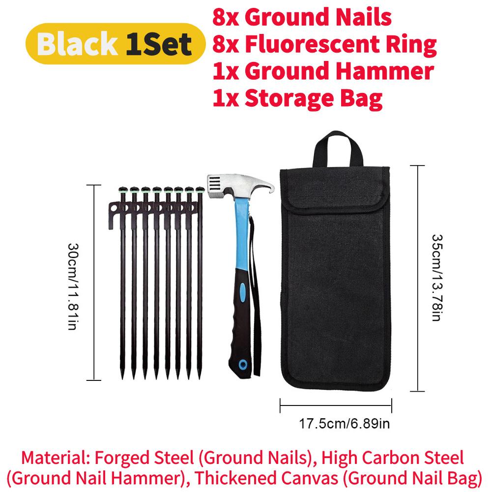 Camping Tent Legs and Hammer Sets Tent Stakes Pegging Ground Nails 30cm Length with Storage Bag Outdoor Camper Tourist Supplies