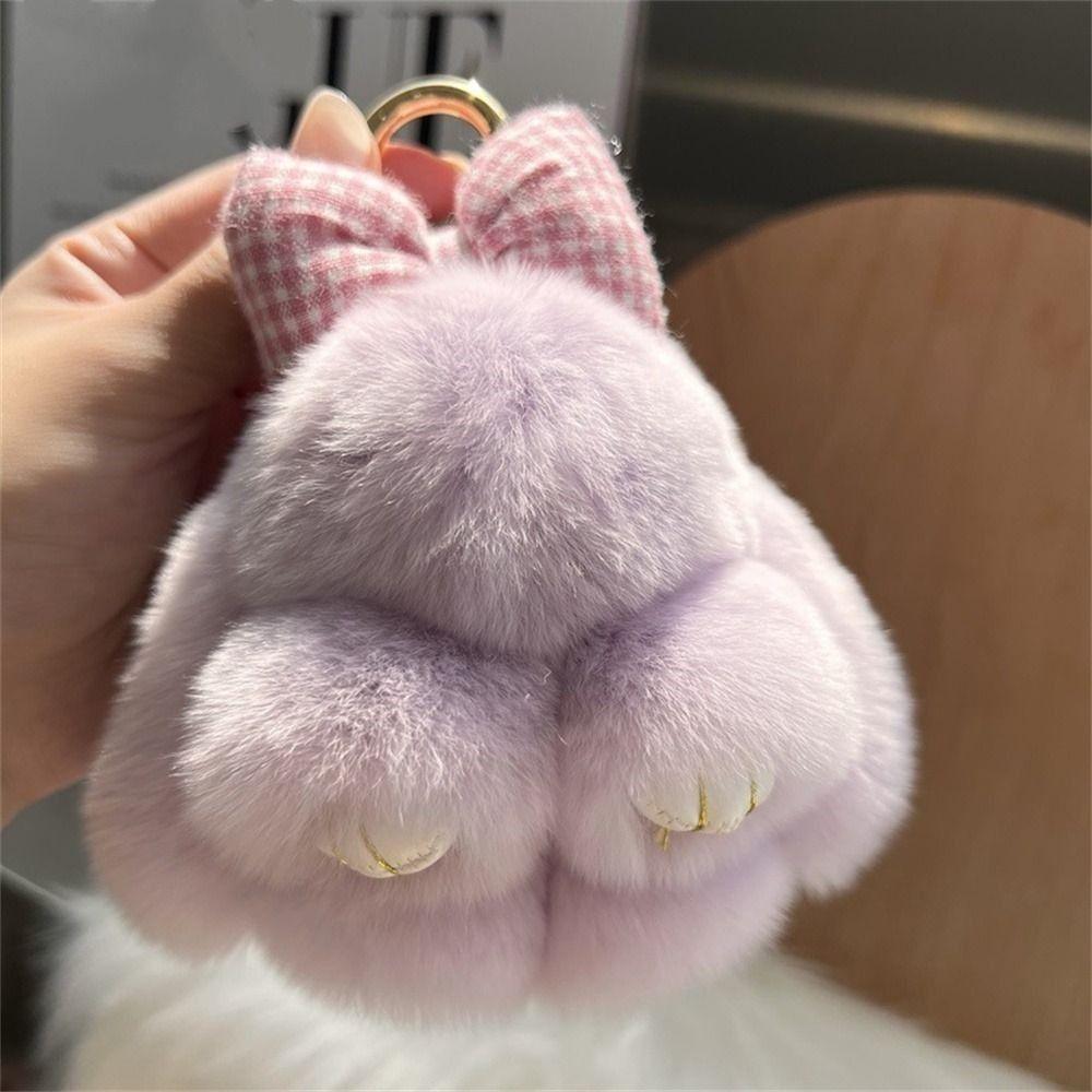 Hair Bow Bunny Keychain Pompoms Plush Rabbit Key Ring Rabbit Fur Keychain  Jewelry Gifts
