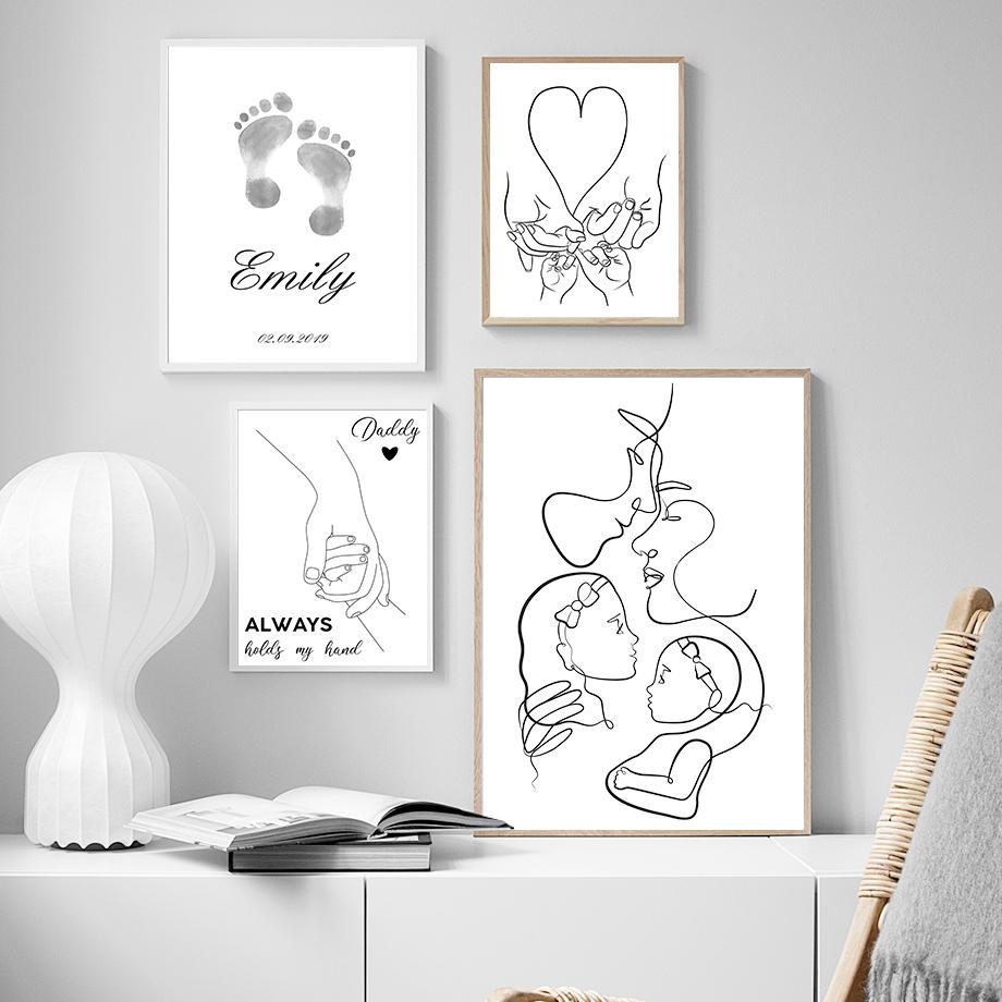 Abstract Lines Family Parent-child Nordic Posters Black And White Wall Art Canvas Painting Wall Pictures For Living Room Decor