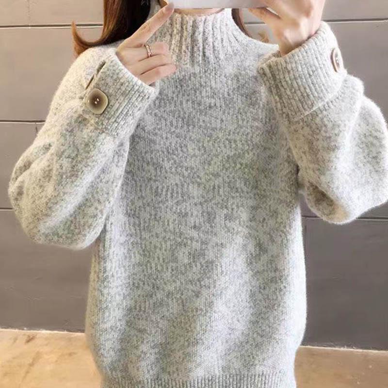 Sweater for Women Autumn Winter Thickened Warm Knitted Stretchy Long Sleeve Oversize Tops