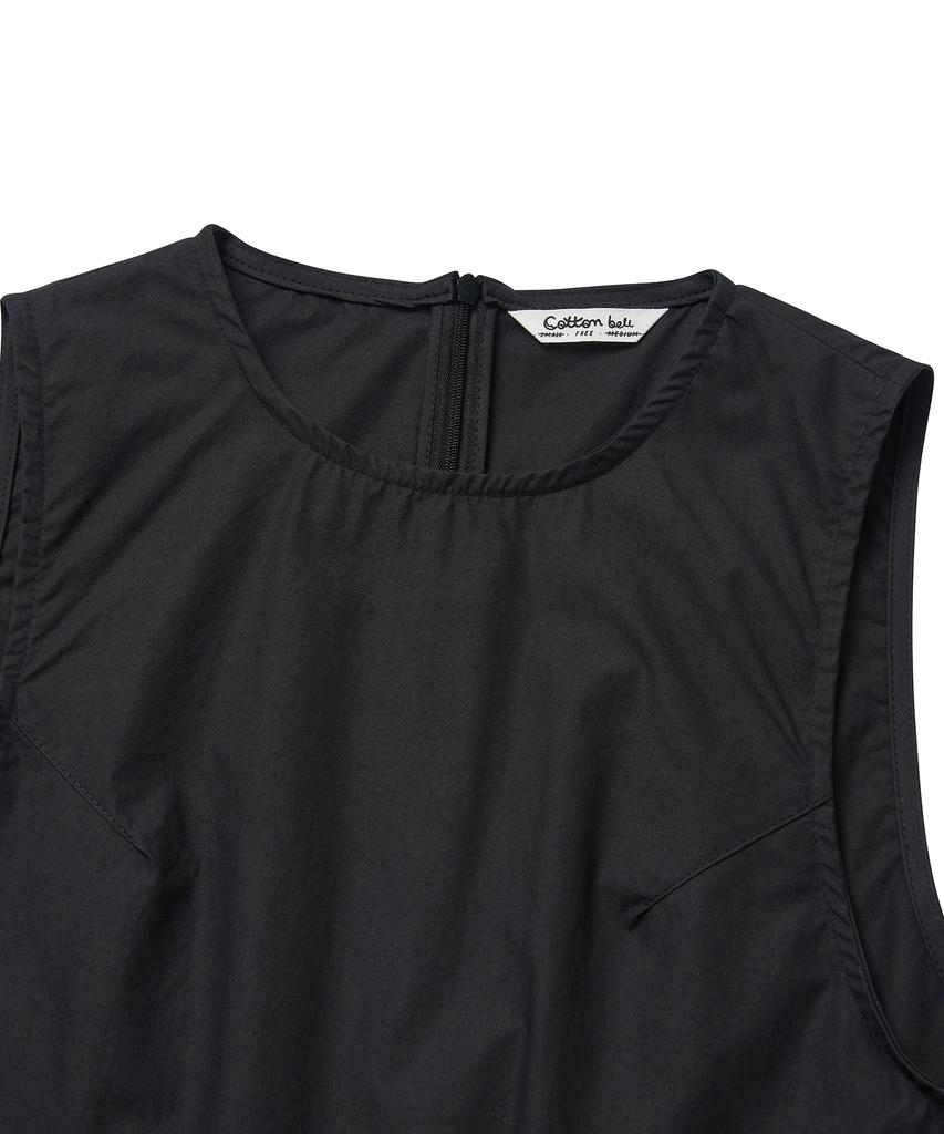 Cotton Bell Pleated Skirt Dress - Black