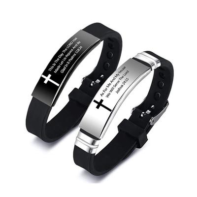 Fashion Christian Bible Stainless Steel Bracelet Bangle Engraved Cross Scripture Psalm Silicone Bracelets Religious Jewelry