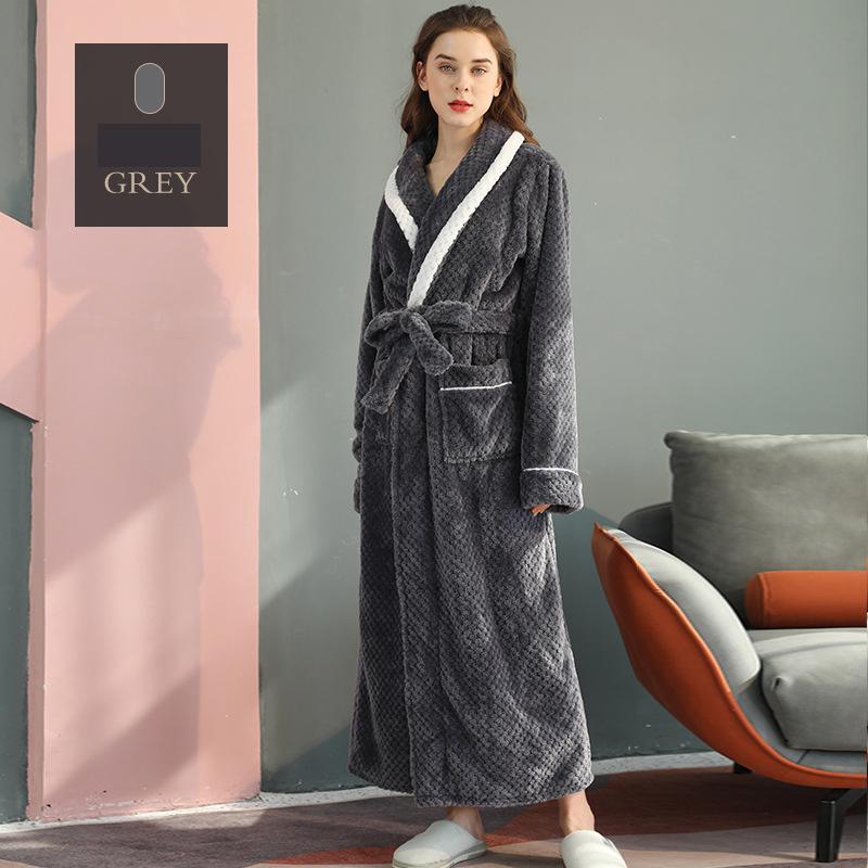 Long Section Thickened Bebe Velvet Couple Robe Female Winter Big Yards Facecloth Bathrobe Fall Fashion Bathrobe Comfortable and Thick Sleepwear Robe