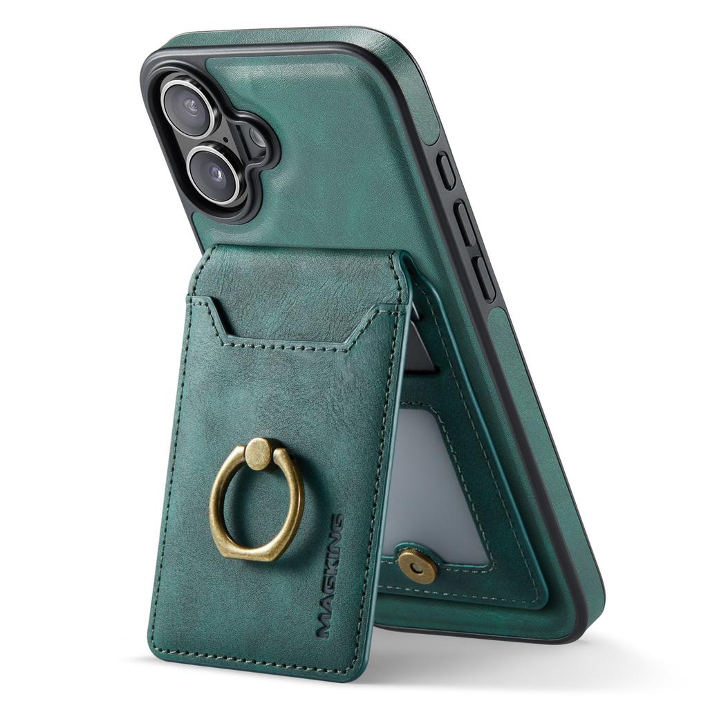 MAGKING K1 Series For iPhone 16 Plus Magnetic Case PC+TPU+PU Phone Cover with Card Holder Kickstand