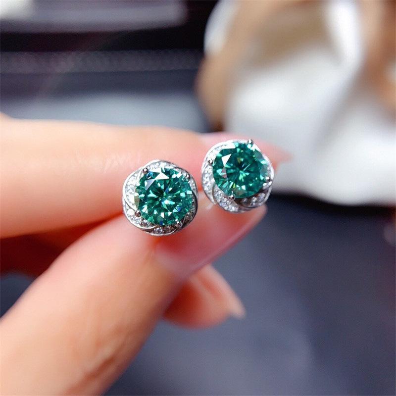 Cao Shi Douyin Live Stream: Maldives Blue-Green Cubic Zirconia Stud Earrings for Women
