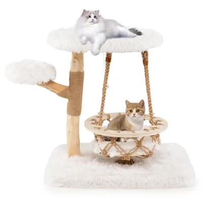 GIANTEX Pear-Wood Cat Tree with Bed and Furniture, Three Levels, 66 cm