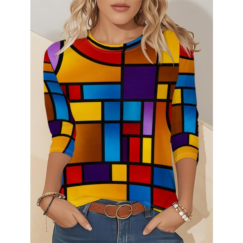 Artistic Landscape Painting Pattern, Slim Fit, Casual Round Neck, Long Sleeves, Everyday Creative Oil Painting Design Pattern.