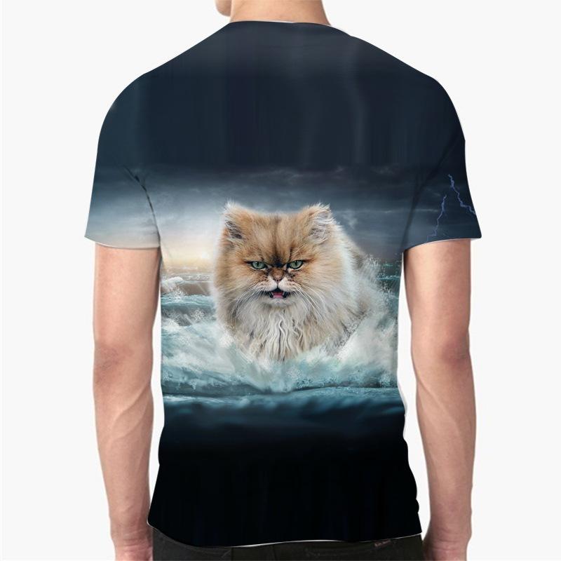 Summer Round Neck 3D Cat Printed Top Fashionable Casual Short Sleeved Men's T-shirts
