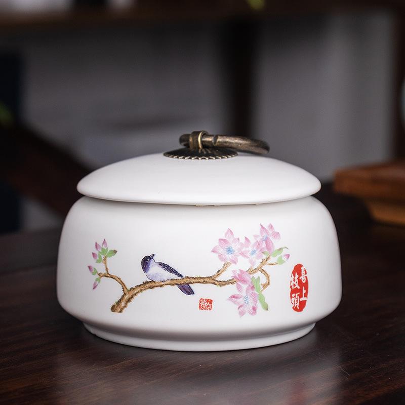 Creative Ceramic Landscape Flower Storage Jar with Lid Tea Jar Home Small Medicine Powder Candy Nut Jar Food Sealed Storage Jar