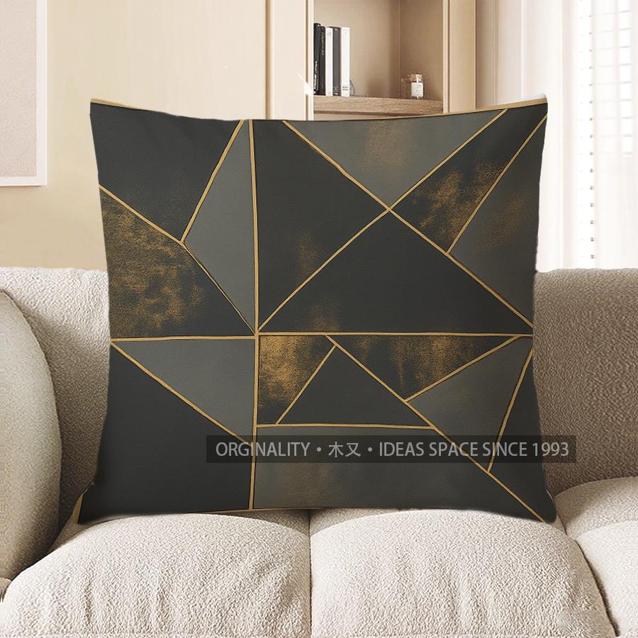 Home Decor Geometric Gold-Patterned Decorative Pillow Cover Pattern Cushion Cover Suitable For Sofa Bedroom Car Pillow Cover