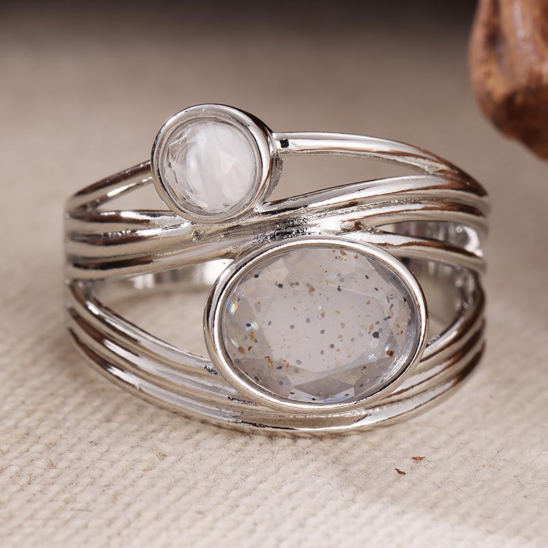 Vintage Inlaid Grey Stone Women's Ring Ethnic CopperColor Geometry Daily Wear Party Jewelry Anniversary Gift