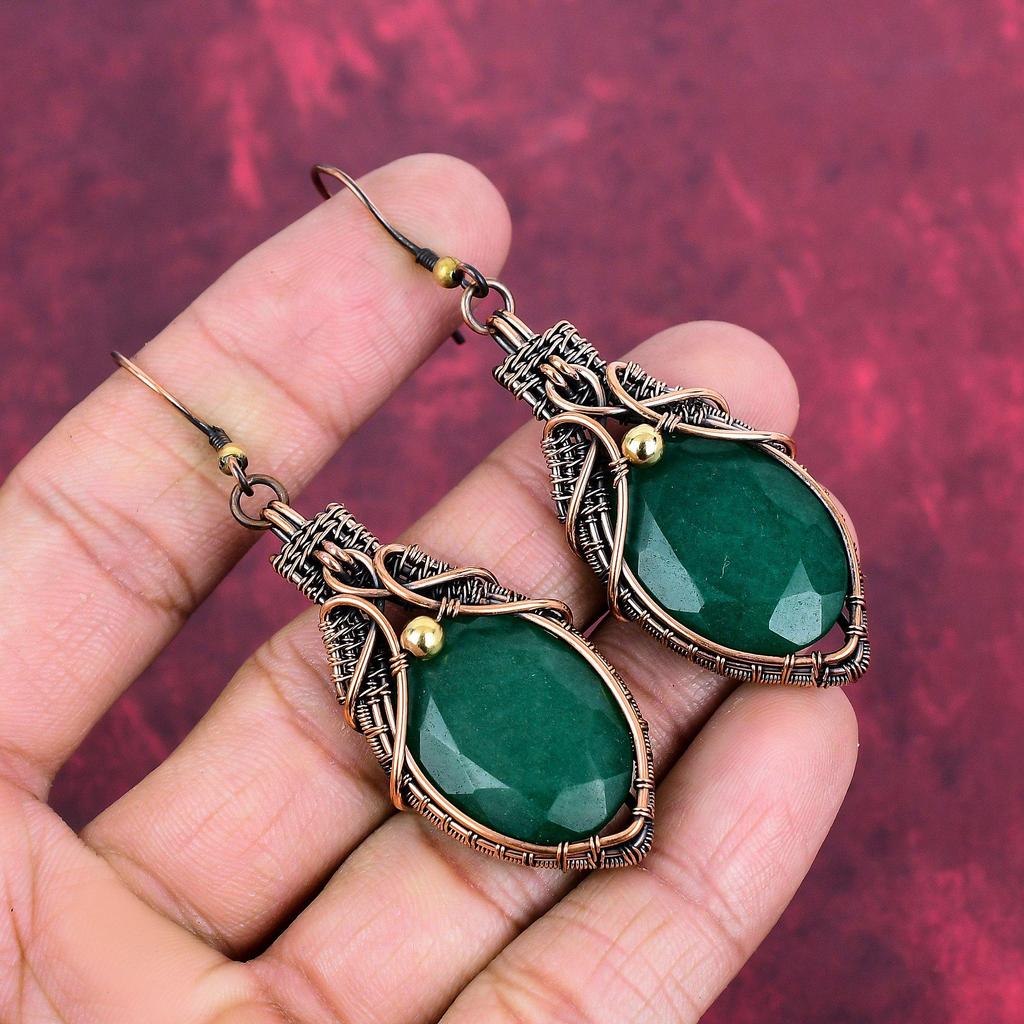 Faceted Zambian Emerald Earring Copper Wire Wrapped Earring Genuine Gemstone Earring Copper Wire Wrap Jewelry Handmade Earrings Gift For Her