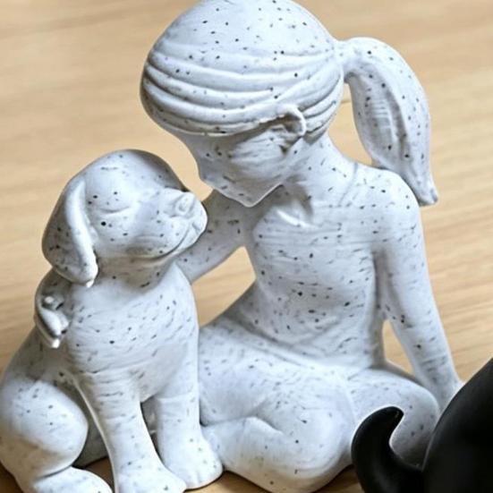 Girl And Dog Statue Nordic Style Desktop Girl Dog Figurine for Bedroom Living Room Home Office Shelf Desk Decor