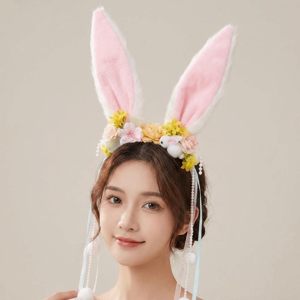 Tassel Mid-Autumn Festival Headband Flower Rabbit Ear Hair Ornament Cute Rabbit Hair Band Ladies
