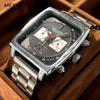 New Square Watches for Men Business Blue Leather Military Men's Wristwatch Chronograph Clock Waterproof Watch