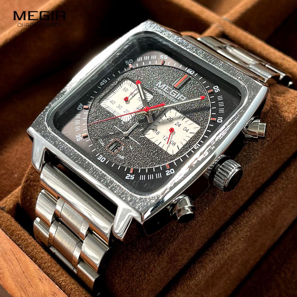 New Square Watches for Men Business Blue Leather Military Men's Wristwatch Chronograph Clock Waterproof Watch