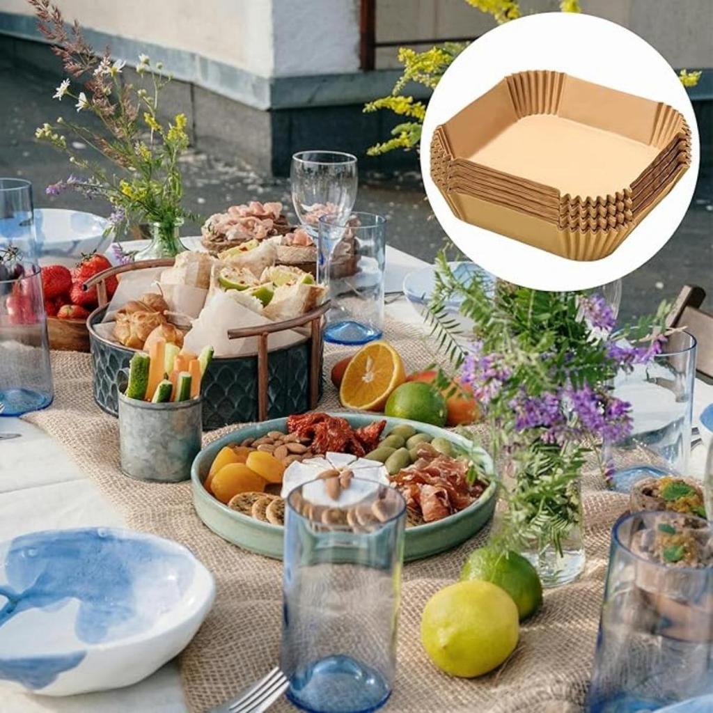 50/100 Pièces Papier Jetable pour Friteuse à Air Carré Papier Cuisson Anti-huile, Imperméable, Papier Cuisson pour Cuisson Rôtissage Micro-ondes