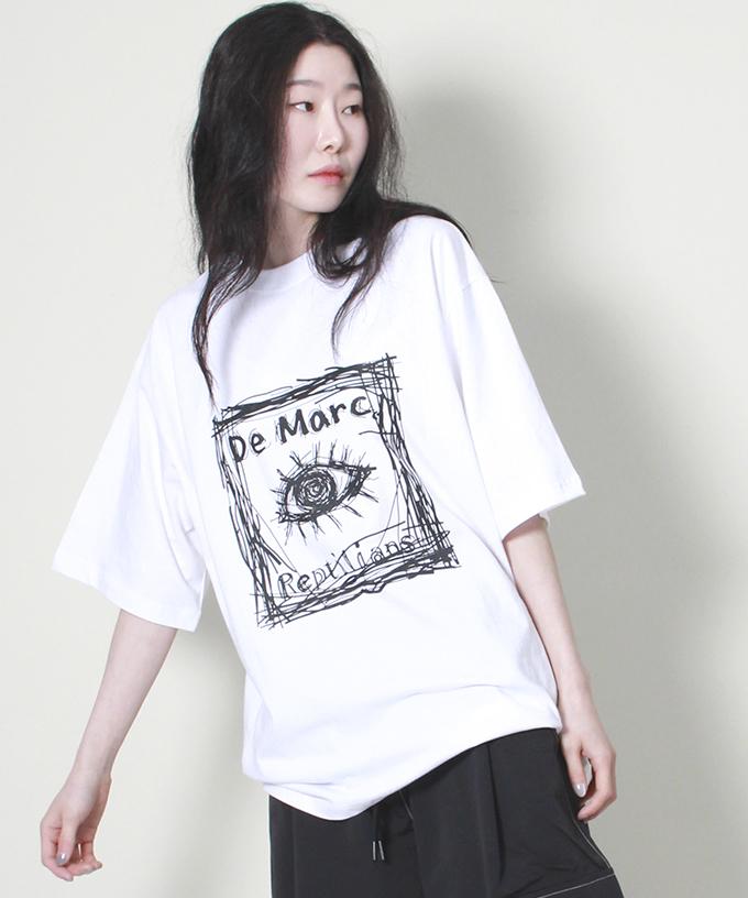 Deumakeu Oversized Square Print Short Sleeve T-Shirt White
