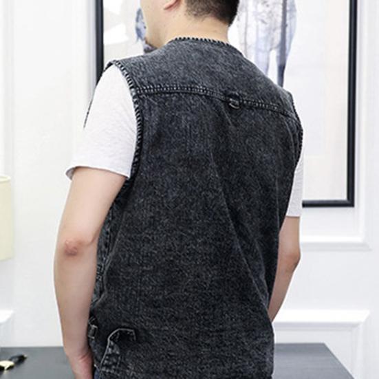 Spring Autumn Men Vest Multiple Pockets Solid Color Streetwear Plus Size Loose V Neck Sleeveless Outerwear Waistcoat for Fishing