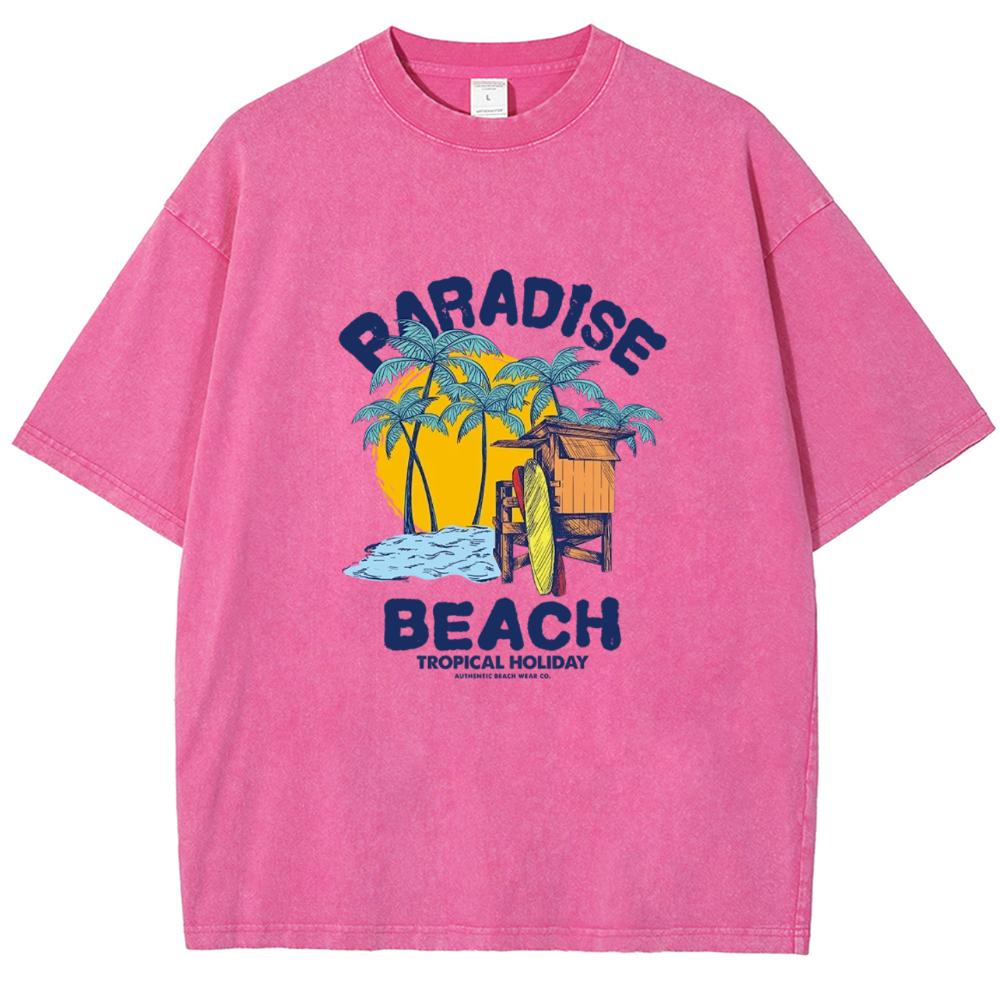 PARADISE BEACH Tryckt T-shirt Rundhals Pullover Topp Oversize Street Casual Stil Att Göra Gammalt Par Kort Ärm