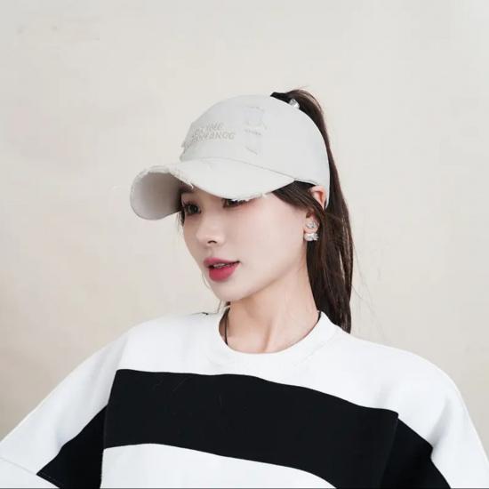Summer open-top fashion trendy ripped soft-top baseball cap, casual versatile Korean-style duckbill cap Adjustable бежевый