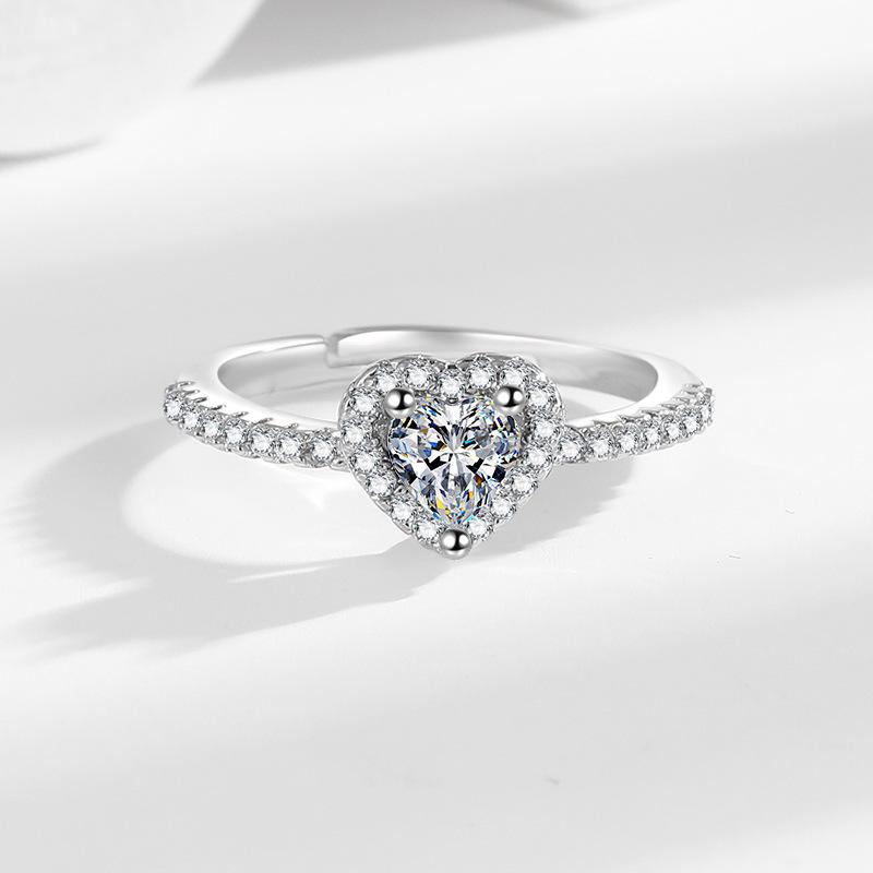 Colorful Heart Zircon Full Diamond Open Ring - European Fashion Classic