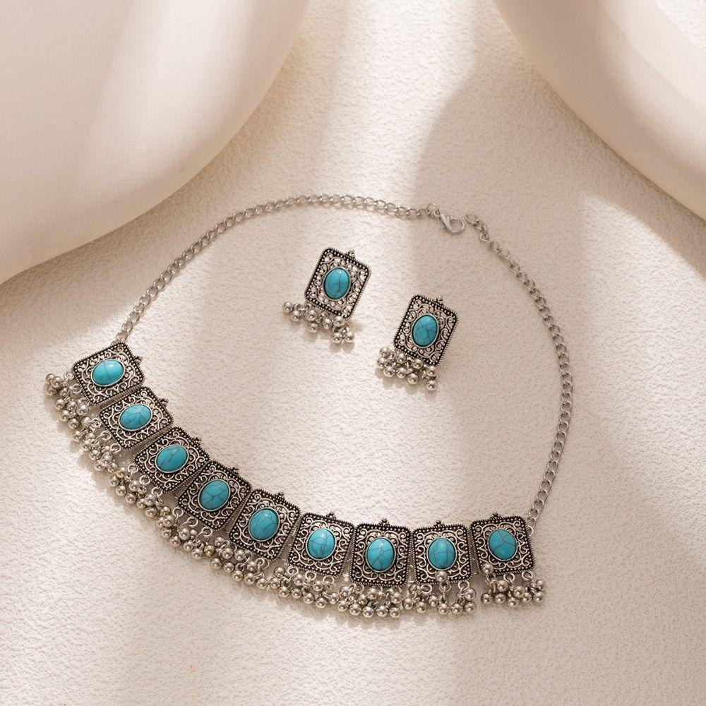 Ethnic Style Necklace Earrings Set Water Drop Pendant Women Jewelry Set Wedding
