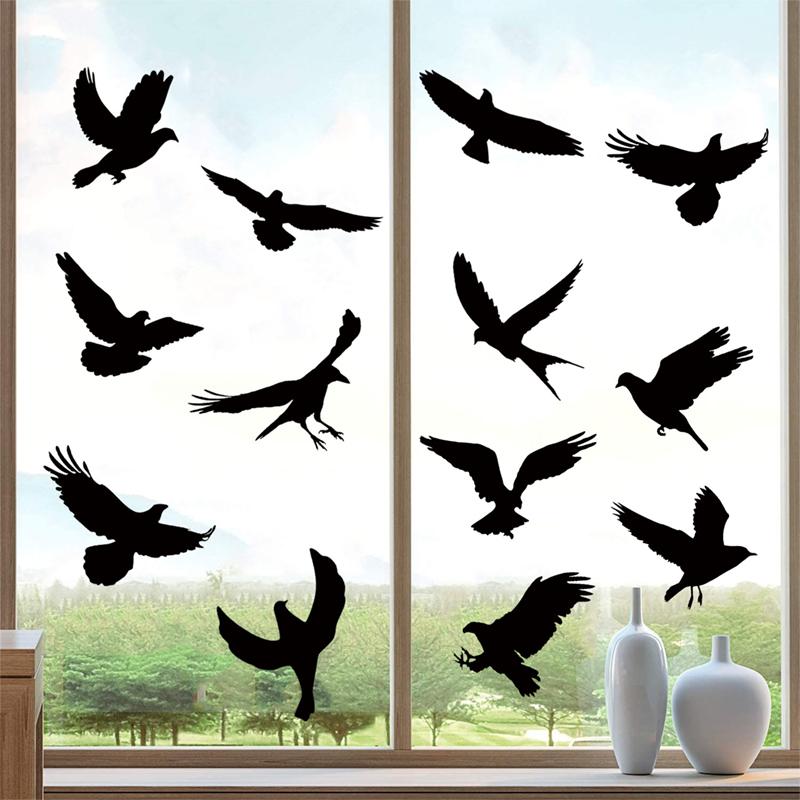 9pcs Double-sided Black Window Alert Bird Sticker Anti-Collision Glass Decal Door Window Protect Decor Silhouette Static Sticker