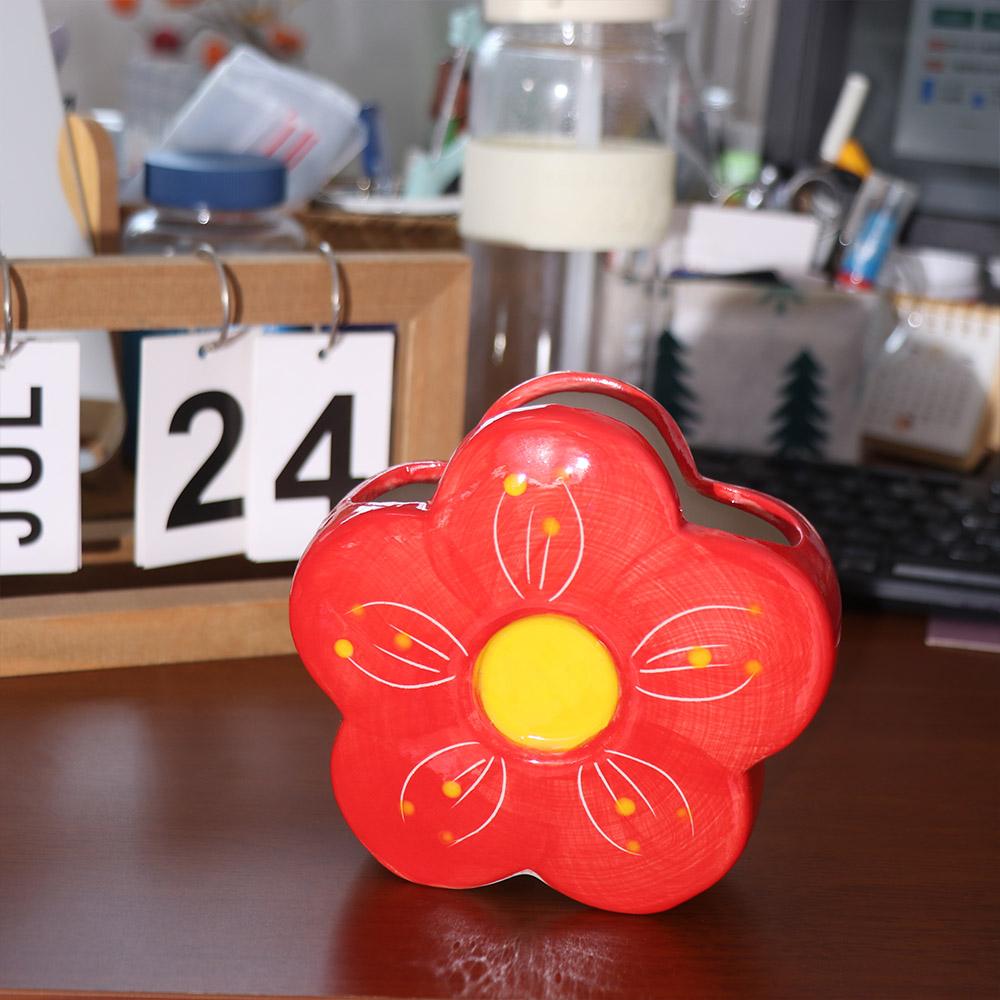 Multi-functional Ceramic Flower Shaped Vase Desktop Ornament Colorful Pen Container Makeup Brush Holder Storage Tank