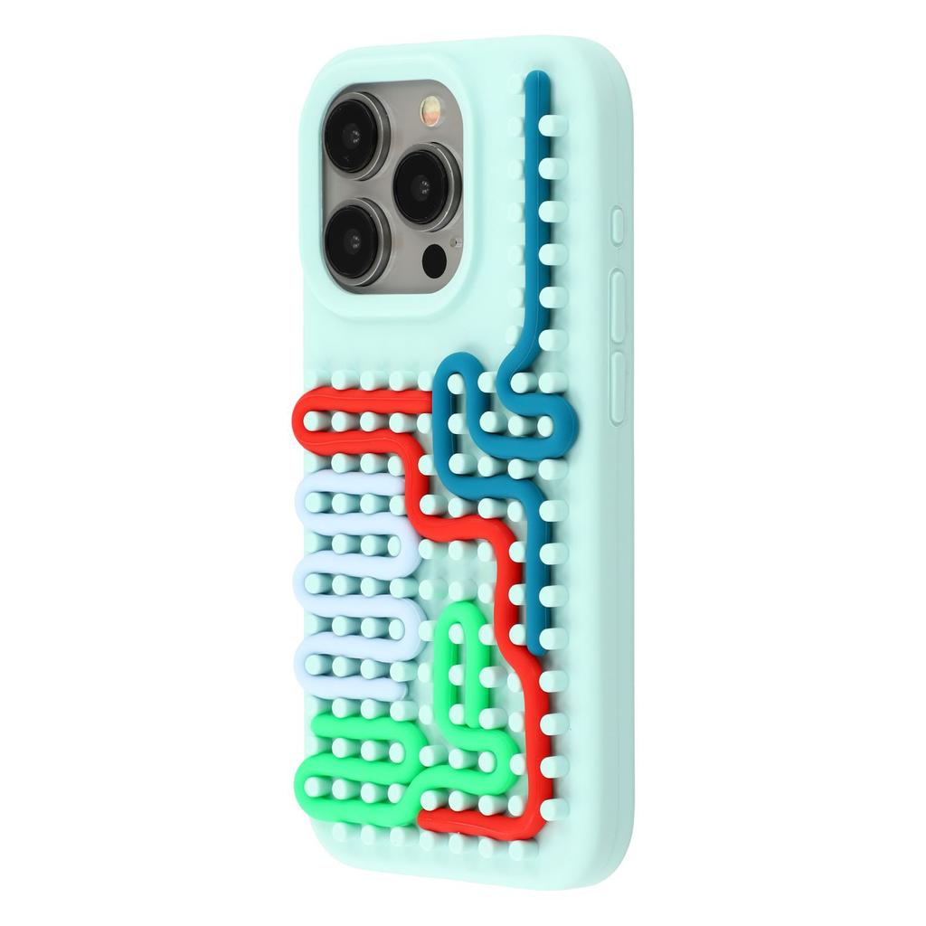 For iPhone 15 Pro Max Case 3D Stress Relief DIY Colorful Bar Silicone+PC Phone Cover Dots Design