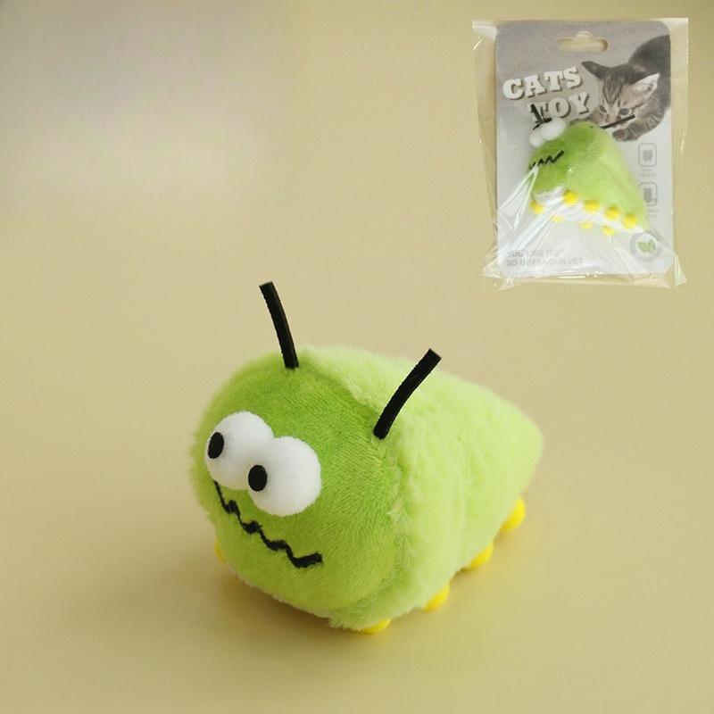 Cat Plush Toy Interactive Catnip Green Bug Cute Kitten Chew Toy Squeak Bite Resistance Cat Toy Accessories