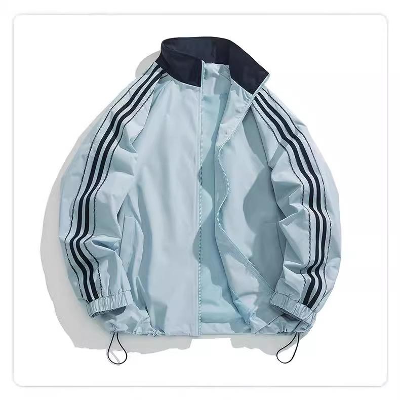 Spring and Autumn New Men's Jacket Teen Thin Loose Three-Bar Sports Hooded Top Windproof Jacket