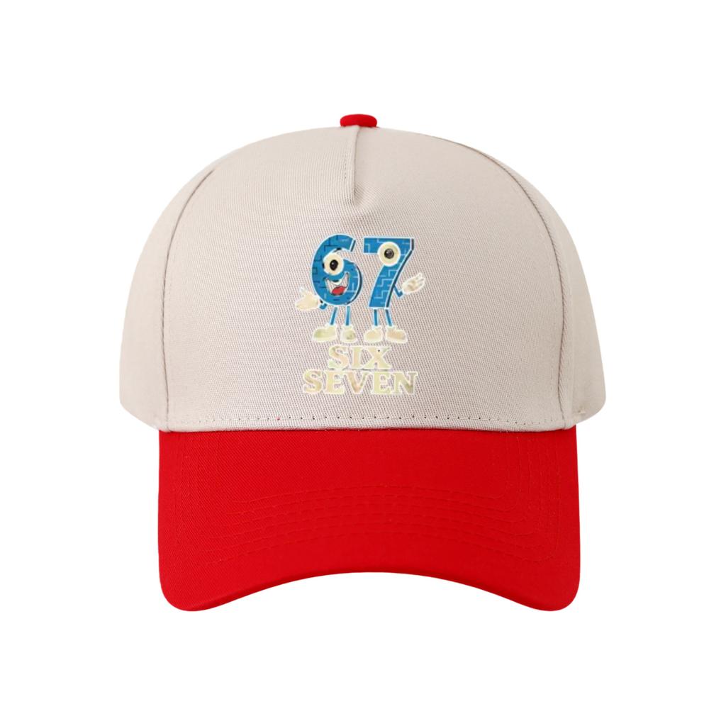 Retro Color Blocked Baseball Cap,Unisex 67 Six Seven   Breathable and Versatile Sun Shading Duckbill Cap