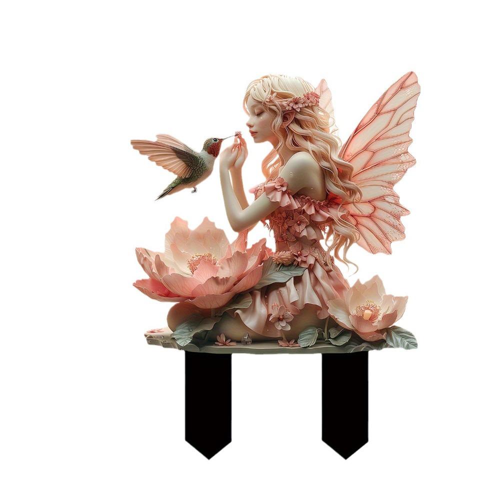 Акриловая мини-фигурка феи, милая искусственная цветочная статуэтка феи, скульптуры, креативные водонепроницаемые садовые напольные колышки для двора розовый