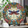 2D flat 20*20cm1pc Vibrant bright-coloured Dragonflies&Heart shape Flowers patterns Round Signage, Colorful Wall Art Decor for Bar Cafe Club Yard Home