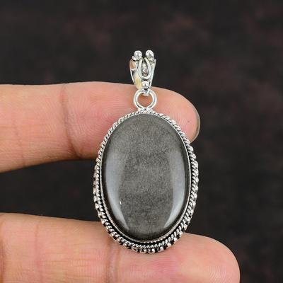 Prívesok z obsidiánu so strieborným leskom Originálny prívesok z drahokamu Elegantný šperk Prívesok zo 925 sterlingového striebra Ručne vyrobený Úplne nový Prívesok Darčeky pre ňu
