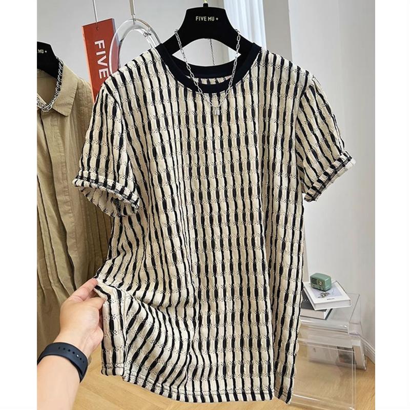 Herren Sommer Hohl Streifen Kurzarm Herren O-Ausschnitt Hip-Hop Street High Street Paar T-Shirt Streetwear Outdoor für Kleidung