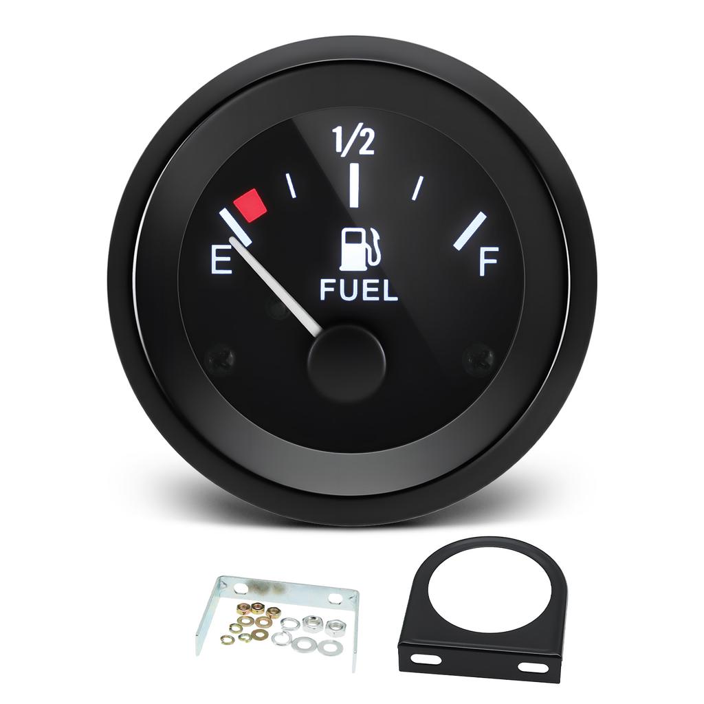 52mm Fuel Level Gauge  240-33ohm Car Meter Fuel Float Sensor Fit 5in-27in Tank Height White LED Light Black Rim Automotive Gauge
