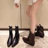 Western Style Pointed Toe Short Boots Women's Crumpled V-Notch Chunky Heel Ankle Boots Spring Autumn Fashionable Casual Boots