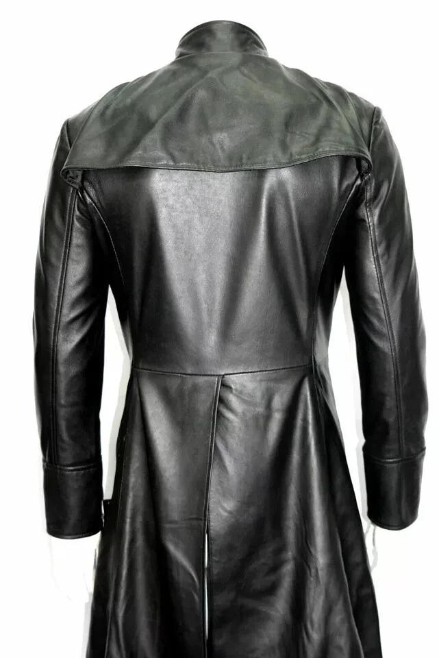 Leather Black Soft Handmade Trench Coat Long New Stylish Men's Genuine Lambskin