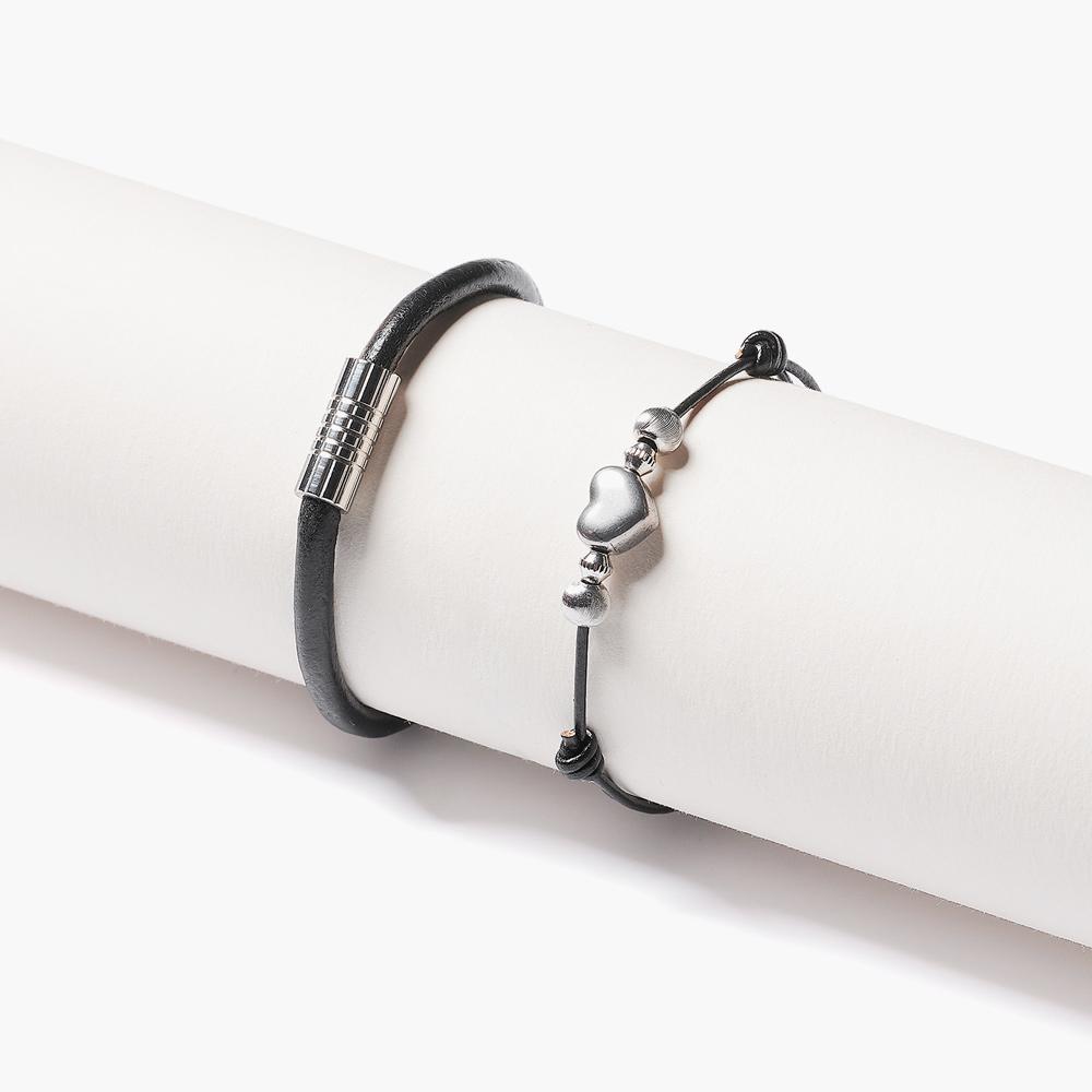 Jbans Classic 4-Piece Leather 1061 Heart Point Leather 1174Bk Bracelet Set (C2503-Se440_Bk)