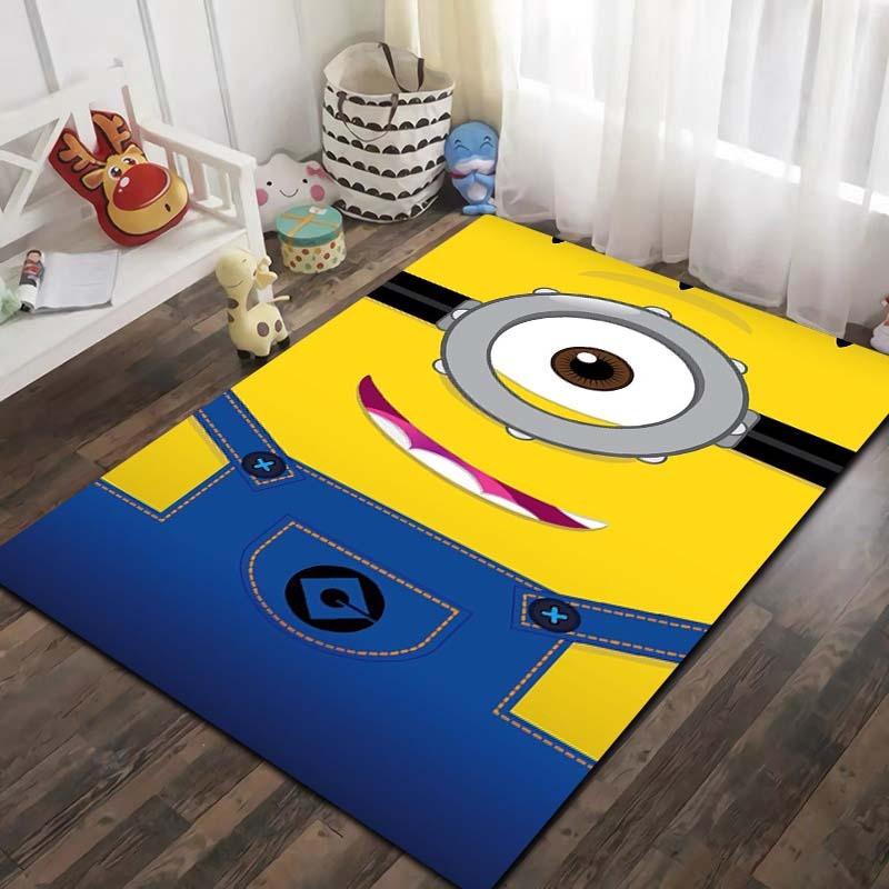 Minions Cartoon Printed Flannel Area Rug Non Slip Washable Floor Mat Kids Bedroom Living Room Sofa Decor Indoor Entrance Gift