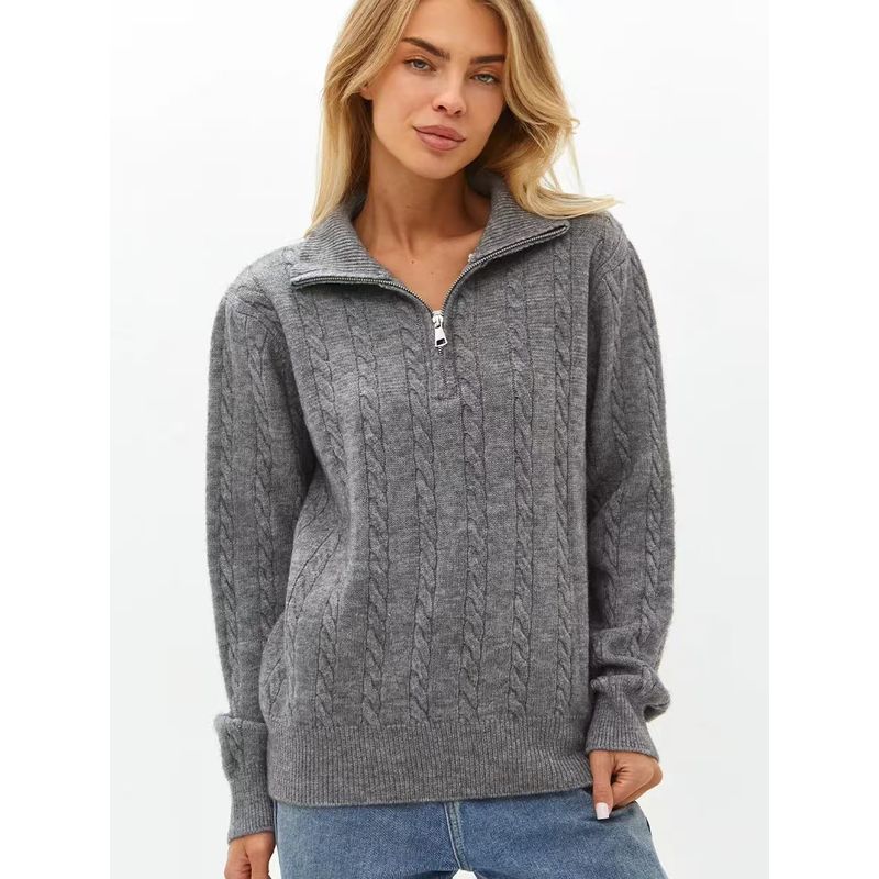 

Fashion Wind Fashion Elegant Half Turtleneck Zipper Knitting Sweater Knitted Half Zipper Sweater Gray Free size (40-48)