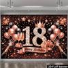 2D 18th Birthday Photography Background, Black Rose Gold Themed Party Backdrop Banner